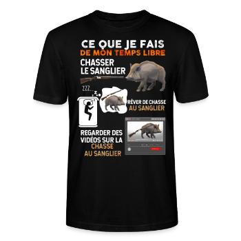 Chasse sanglier, gros gibier idée cadeau chasseur - T-shirt bio CRAFTER Stanley Stella Unisexe - noir - Devant - Alina (178cm) & Michal (187cm)