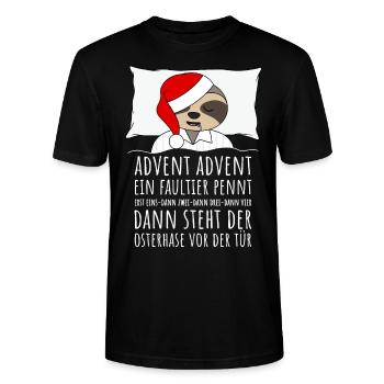 Advent Advent ein Faultier pennt Weihnachten - Stanley/Stella Unisex Bio-T-Shirt CRAFTER - Schwarz - Vorne - Alina (178cm) & Michal (187cm)