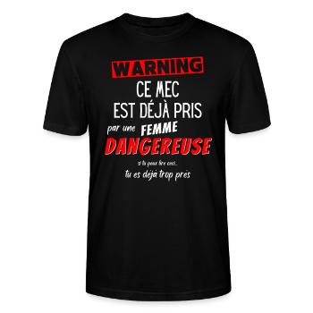 Cadeau Humour couple homme, Femme jalouse danger - T-shirt bio CRAFTER Stanley Stella Unisexe - noir - Devant - Alina (178cm) & Michal (187cm)