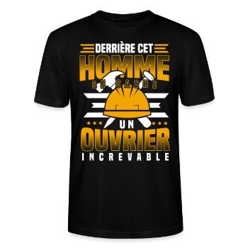 Ouvrier humoristique chantier rigolo homme - T-shirt bio CRAFTER Stanley Stella Unisexe - noir - Devant - Alina (178cm) & Michal (187cm)
