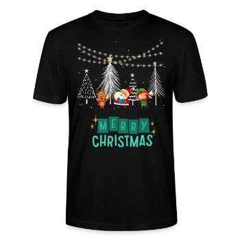 Merry Christmas Singing Santa Green - Stanley/Stella Unisex Bio-T-Shirt CRAFTER - Schwarz - Vorne - Alina (178cm) & Michal (187cm)