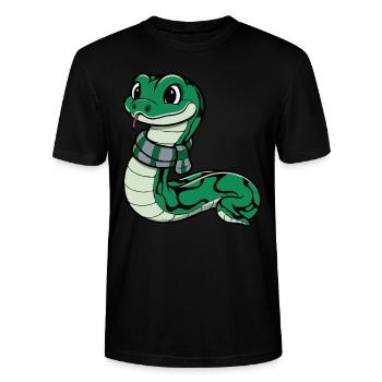 Cute Green Snake with Scarf - Stanley/Stella CRAFTER Unisex Organic T-Shirt - black - Front - Alina (178cm) & Michal (187cm)