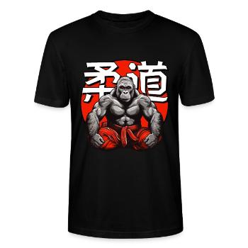 Judo Martial Arts Gorilla Japanese Text Red White - Stanley/Stella CRAFTER Unisex Organic T-Shirt - black - Front - Alina (178cm) & Michal (187cm)
