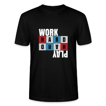 Work Hard, Play Hard, Motivation, Dedication - Stanley/Stella CRAFTER Unisex Organic T-Shirt - black - Front - Alina (178cm) & Michal (187cm)