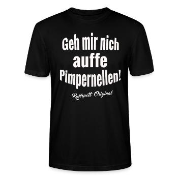 Ruhrpott Spruch T-Shirt Geh mir nicht Pimpernellen - Stanley/Stella Unisex Bio-T-Shirt CRAFTER - Schwarz - Vorne - Alina (178cm) & Michal (187cm)