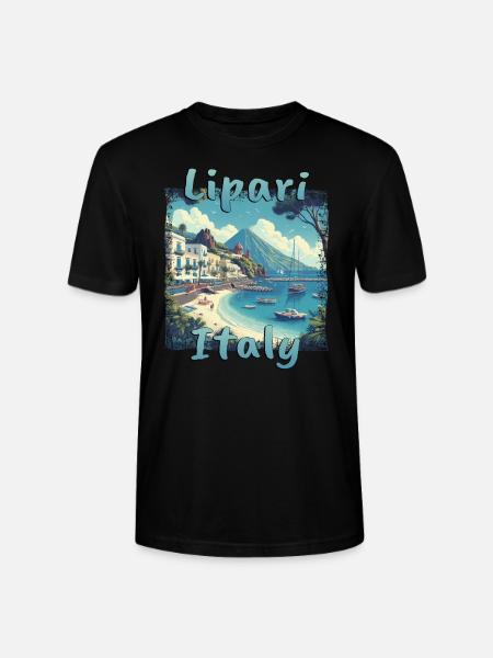 Lipari, Italy, Grunge, Beach, Mountains - Stanley/Stella CRAFTER Unisex Organic T-Shirt - black