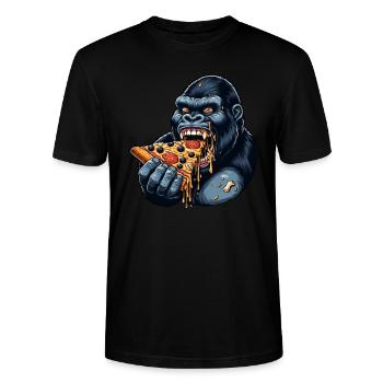 Gorilla Pizza Lover Funny Design - Stanley/Stella CRAFTER Unisex Organic T-Shirt - black - Front - Alina (178cm) & Michal (187cm)