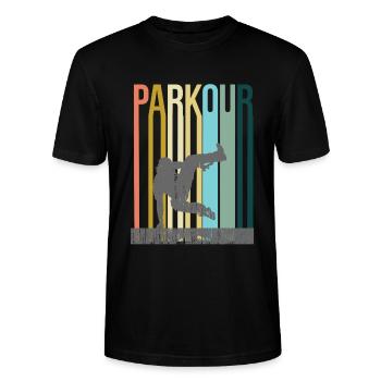 Parkour Retro - Stanley/Stella Unisex Bio-T-Shirt CRAFTER - Schwarz - Vorne - Alina (178cm) & Michal (187cm)