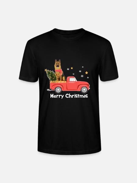 German Shepherd Christmas Pickup Truck - Stanley/Stella CRAFTER Unisex Organic T-Shirt - black