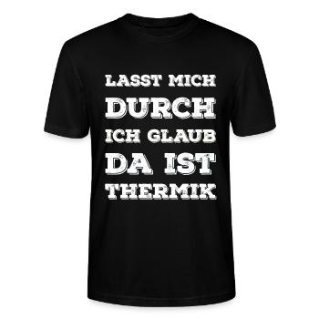 "Lasst Mich Durch Ich Glaub Da Ist Thermik" Spruch - Stanley/Stella Unisex Bio-T-Shirt CRAFTER - Schwarz - Vorne - Alina (178cm) & Michal (187cm)