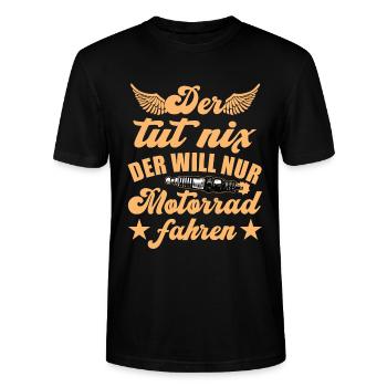 Der will nur Motorrad fahren Biker - Stanley/Stella Unisex Bio-T-Shirt CRAFTER - Schwarz - Vorne - Alina (178cm) & Michal (187cm)