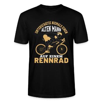 Alter Mann auf Rennrad - Stanley/Stella Unisex Bio-T-Shirt CRAFTER - Schwarz - Vorne - Alina (178cm) & Michal (187cm)