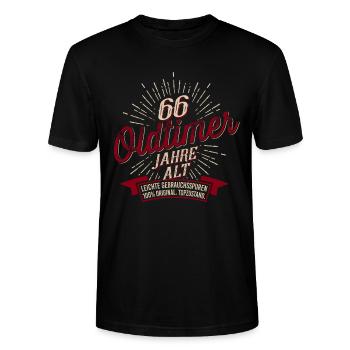 66. Geburtstag Oldtimer - Stanley/Stella Unisex Bio-T-Shirt CRAFTER - Schwarz - Vorne - Alina (178cm) & Michal (187cm)