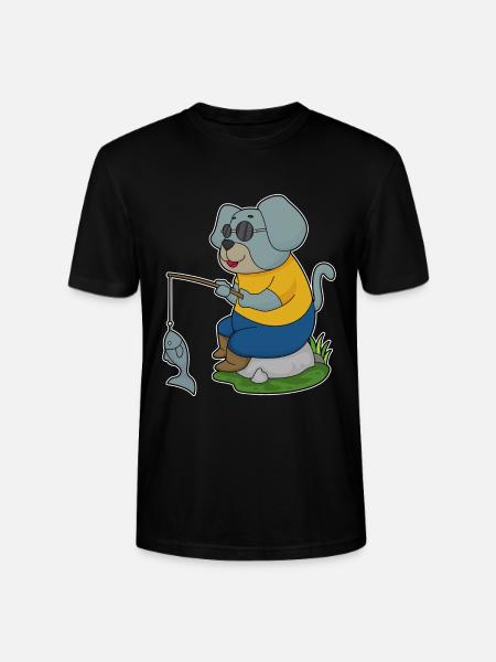 Dog Angler Fish Fishing - Stanley/Stella CRAFTER Unisex Organic T-Shirt - black