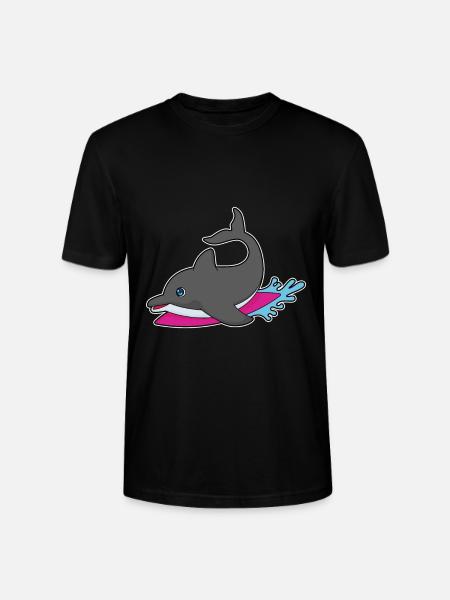 Dolphin Surfing Surfboard Summer - Stanley/Stella CRAFTER Unisex Organic T-Shirt - black