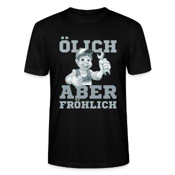 Fröhlicher Handwerker Daumenhoch - Stanley/Stella Unisex Bio-T-Shirt CRAFTER - Schwarz - Vorne - Alina (178cm) & Michal (187cm)