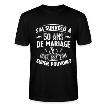 50 Ans De Mariage humoristique mariage - T-shirt bio CRAFTER Stanley Stella Unisexe - noir - Devant - Alina (178cm) & Michal (187cm)
