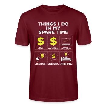 Dinge in meiner Freizeit Investor Aktien Geschenk - Stanley/Stella Unisex Bio-T-Shirt CRAFTER - Burgunderrot - Vorne - Alina (178cm) & Michal (187cm)