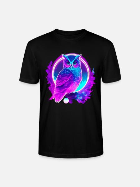 Owl Neon Moon Synthwave - Stanley/Stella CRAFTER Unisex Organic T-Shirt - black