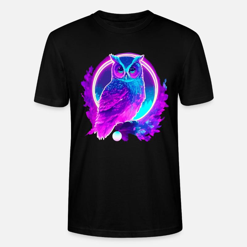 Owl Neon Moon Synthwave - T-shirt bio CRAFTER Stanley Stella Unisexe - noir