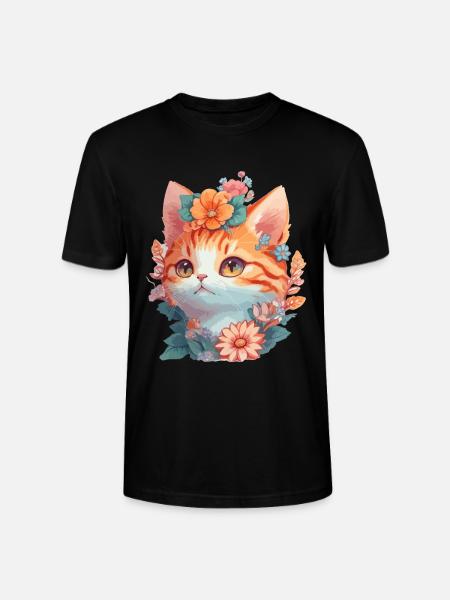 Red cat with flowers - Stanley/Stella CRAFTER Unisex Organic T-Shirt - black