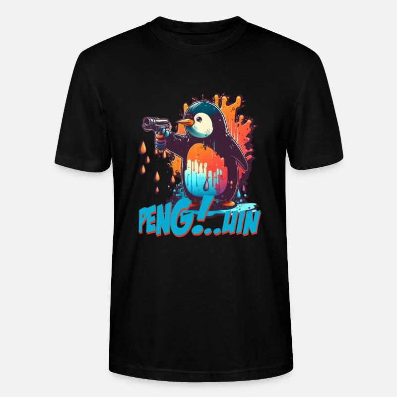 Stylo.. Guin Penguin avec pistolet - T-shirt bio CRAFTER Stanley Stella Unisexe - noir