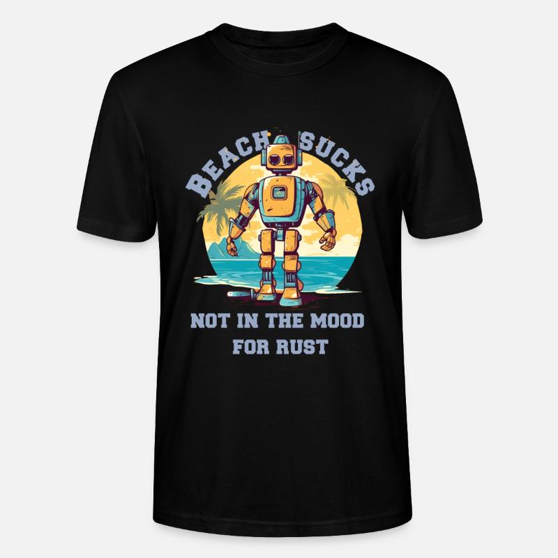 Robot sur la plage avec lettrage - T-shirt bio CRAFTER Stanley Stella Unisexe - noir