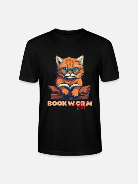 Cat with book and lettering - Stanley/Stella CRAFTER Unisex Organic T-Shirt - black