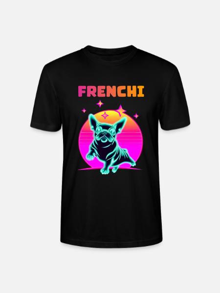 Synthwave Frenchie Bulldog Dog Lover Frenchie - Stanley/Stella Unisex Bio-T-Shirt CRAFTER - Schwarz