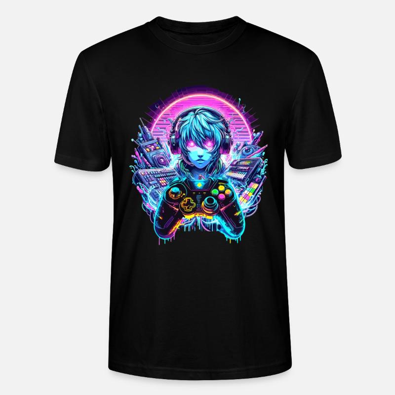 Gamer Headset Anime Synthwave Art - Stanley/Stella Unisex Bio-T-Shirt CRAFTER - Schwarz