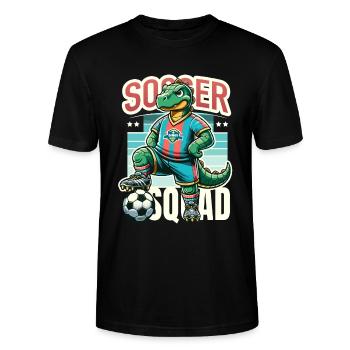 Dino Fußballer – Soccer Squad - Stanley/Stella Unisex Bio-T-Shirt CRAFTER - Schwarz - Vorne - Alina (178cm) & Michal (187cm)