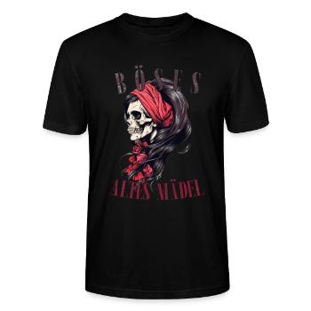 Bad Old Girl Biker Roses Skull Bandana - Stanley/Stella CRAFTER Unisex Organic T-Shirt - black - Front - Alina (178cm) & Michal (187cm)