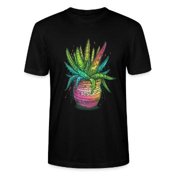 Aloe Vera Psychedelic Succulent Plant Gardener - Stanley/Stella CRAFTER Unisex Organic T-Shirt - black - Front - Alina (178cm) & Michal (187cm)