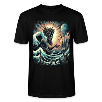 Poseidons Große Welle vor Kanagawa - Stanley/Stella Unisex Bio-T-Shirt CRAFTER - Schwarz - Vorne - Alina (178cm) & Michal (187cm)