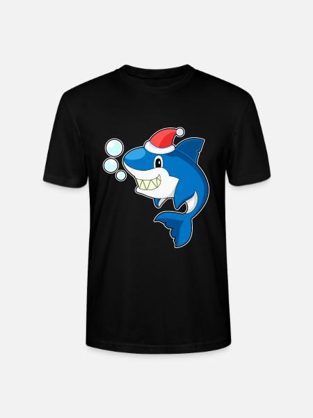 Shark Christmas Santa Hat - Stanley/Stella CRAFTER Unisex Organic T-Shirt - black