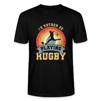 Rugby Joke - Stanley/Stella CRAFTER Unisex Organic T-Shirt - black - Front - Alina (178cm) & Michal (187cm)
