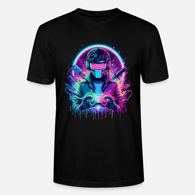 Neon Cyber Controller - Retro Gaming Power - Stanley/Stella Unisex Bio-T-Shirt CRAFTER - Schwarz