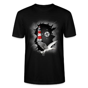 Möwe Leuchtturm Kompass maritim Ahoi - Stanley/Stella Unisex Bio-T-Shirt CRAFTER - Schwarz - Vorne - Alina (178cm) & Michal (187cm)