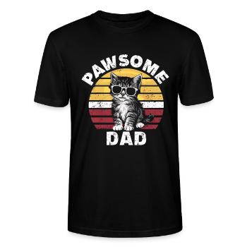 Cat Dad Cat Dad Rétro - T-shirt bio CRAFTER Stanley Stella Unisexe - noir - Devant - Alina (178cm) & Michal (187cm)