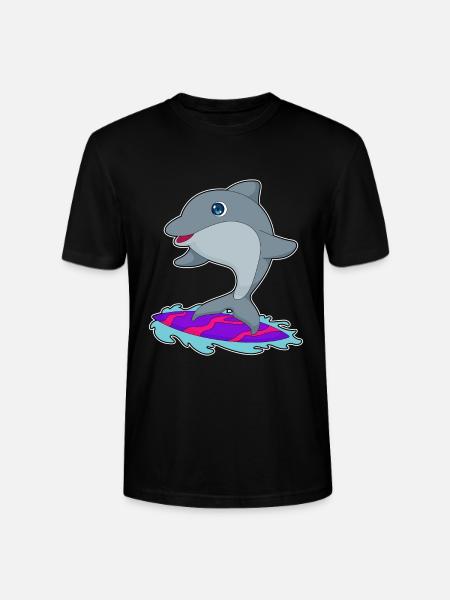 Dolphin Surfing Surfboard Summer - Stanley/Stella CRAFTER Unisex Organic T-Shirt - black