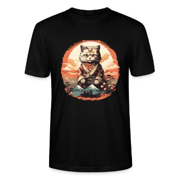 Cat Japanese Art - Stanley/Stella CRAFTER Unisex Organic T-Shirt - black - Front - Alina (178cm) & Michal (187cm)