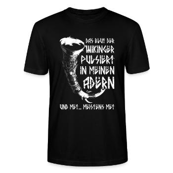 Lustiger Trinkspruch Met Trinkhorn Humor Wikinger - Stanley/Stella Unisex Bio-T-Shirt CRAFTER - Schwarz - Vorne - Alina (178cm) & Michal (187cm)