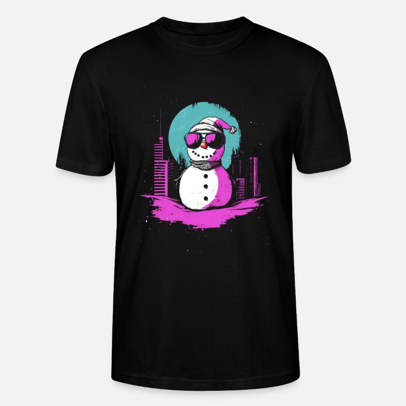 Retro Schneemann Retrowave Synthwave Geschenk - Stanley/Stella Unisex Bio-T-Shirt CRAFTER - Schwarz