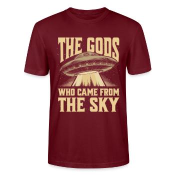"The Gods Who Came From The Sky" - Alien Visitors - Stanley/Stella Unisex Bio-T-Shirt CRAFTER - Burgunderrot - Vorne - Alina (178cm) & Michal (187cm)