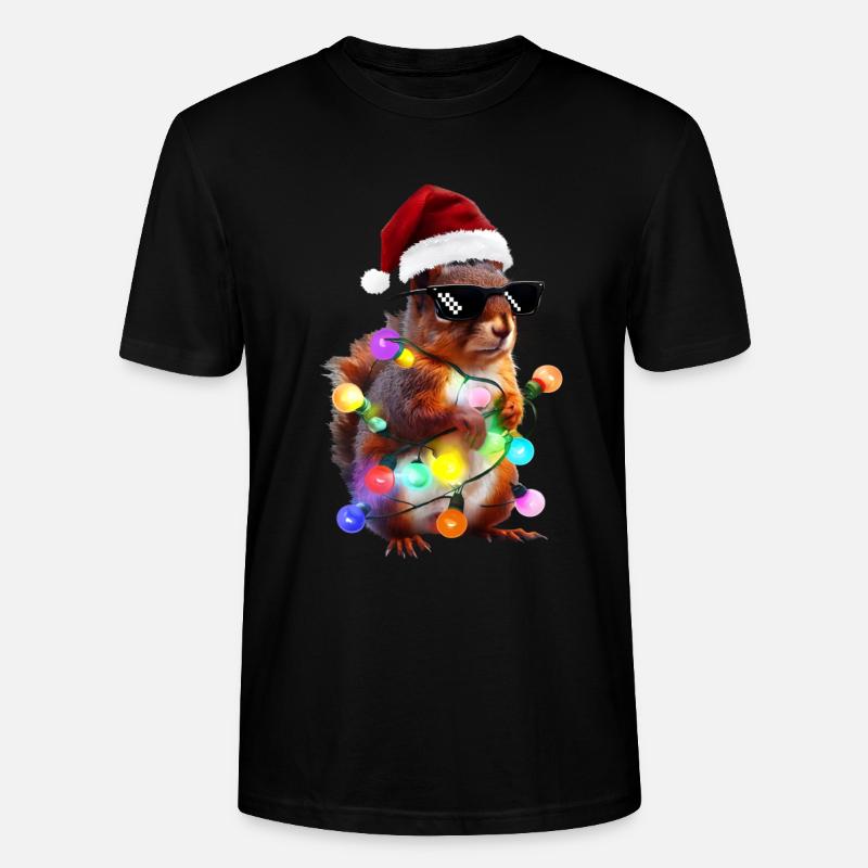 Weihnachts Eichhörnchen mit Lichterkett - Stanley/Stella Unisex Bio-T-Shirt CRAFTER - Schwarz
