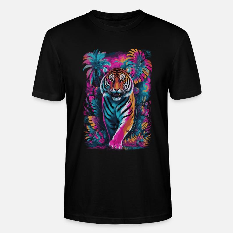 Psychedelischer Tiger im lebendigen Dschungel-Design - Stanley/Stella Unisex Bio-T-Shirt CRAFTER - Schwarz