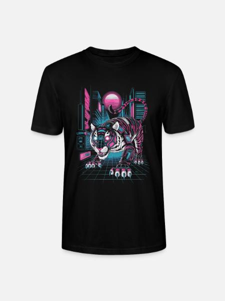 Cyberpunk Neon Tiger Futuristic Design - Stanley/Stella CRAFTER Unisex Organic T-Shirt - black