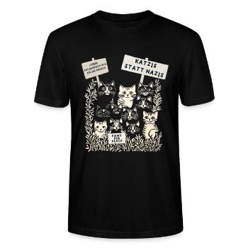 Demo Katzen gegen rechts  - Stanley/Stella Unisex Bio-T-Shirt CRAFTER - Schwarz - Vorne - Alina (178cm) & Michal (187cm)