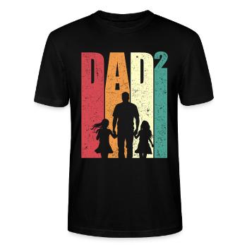 Dad Hoch 2 Vater Zwei Töchter Retro Papa Geschenk - Stanley/Stella Unisex Bio-T-Shirt CRAFTER - Schwarz - Vorne - Alina (178cm) & Michal (187cm)