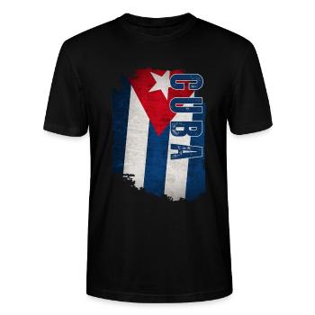 Vertical Cuban flag, Cuban pride - Stanley/Stella CRAFTER Unisex Organic T-Shirt - black - Front - Alina (178cm) & Michal (187cm)